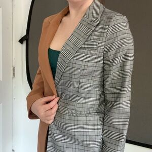 Two-Tone Blazer - Beige and Plaid